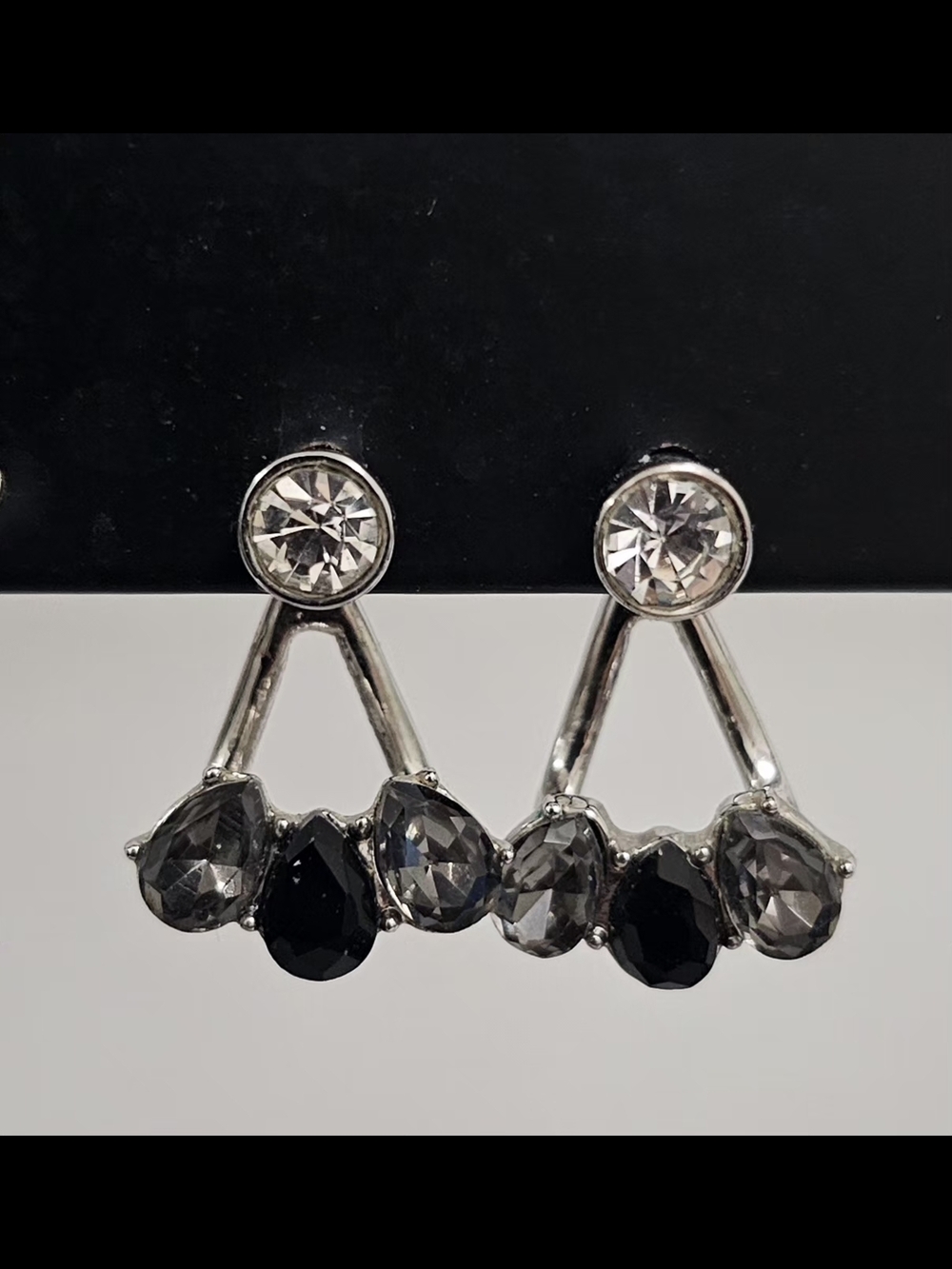 Silver-Tone Black & Gray Teardrop Drop Earrings
